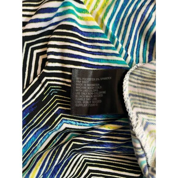Worthington Small Green Yellow Graphic Chevron Print Cold Shoulder Top Stretch - Picture 5 of 5